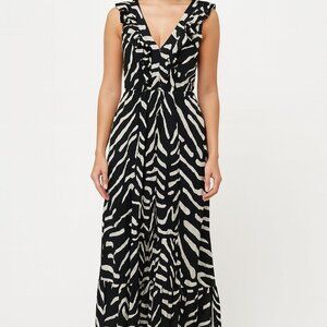 Oliphant Maxi Dress S Black White Animal Stripe Sleeveless Flowy Resortwear Chic